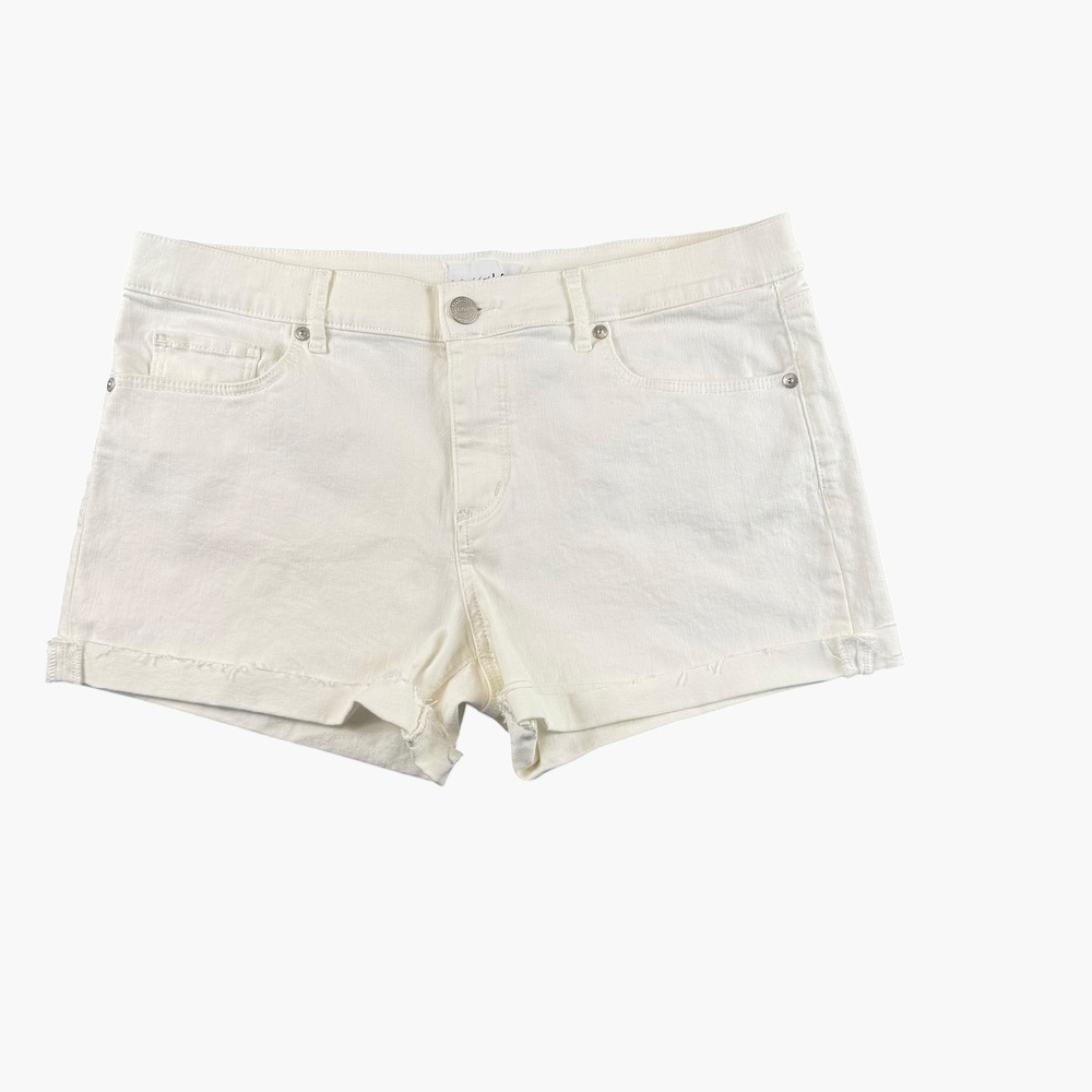 Loft White Denim Shorts Size 10 30 Mid Rise Frayed Cuff Stretch Casual Summer